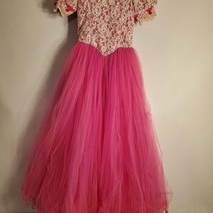 Vintage Girl Lace Rhinestone and Tulle Gown